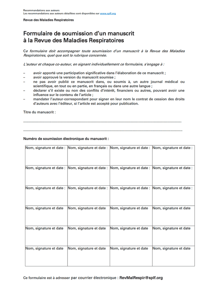 Formulaire De Soumission D'un Manuscrit à La Revue Des Maladies ...